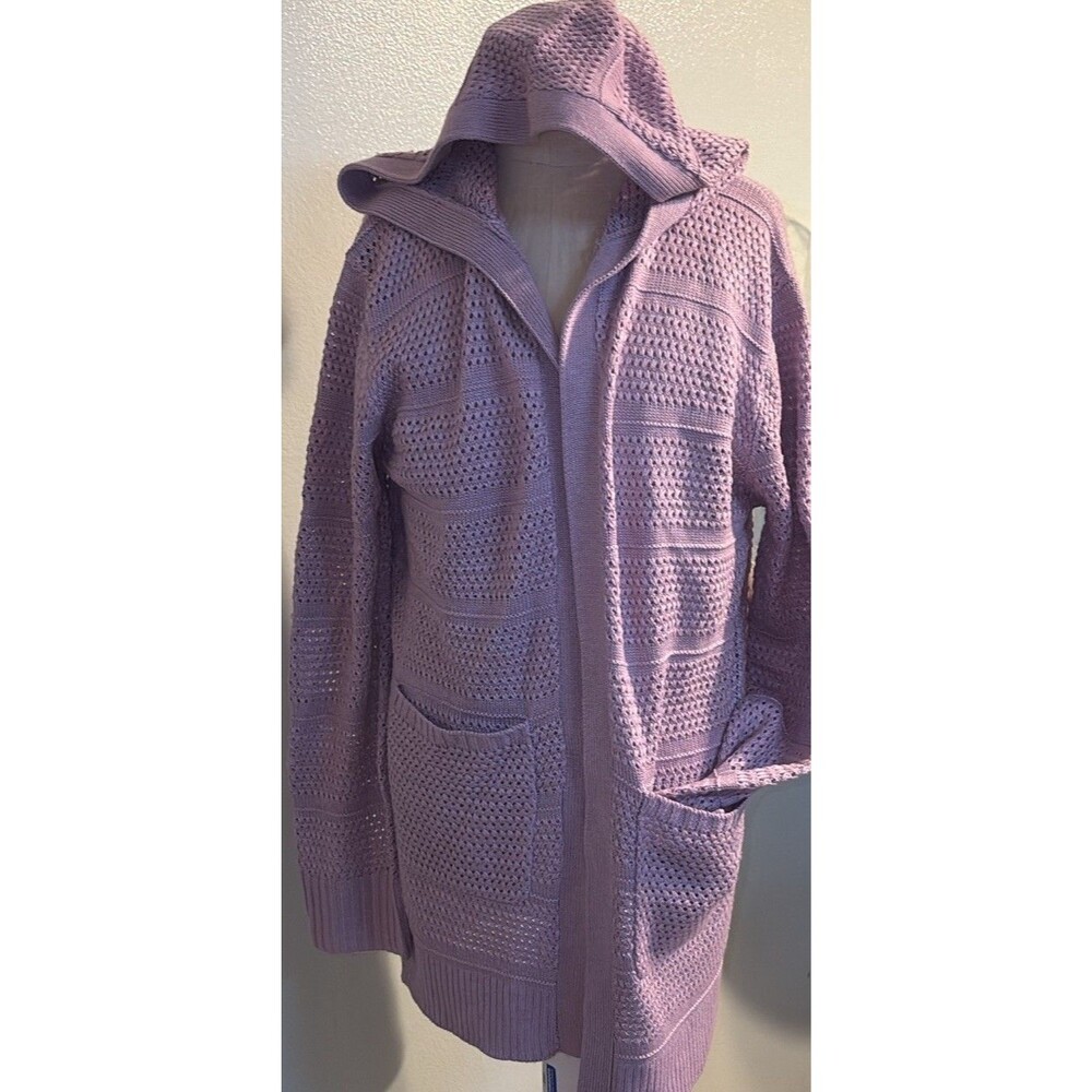Lilac Purple Open Cable Knit Hooded Cardigan Big Girls Juniors Sz XL